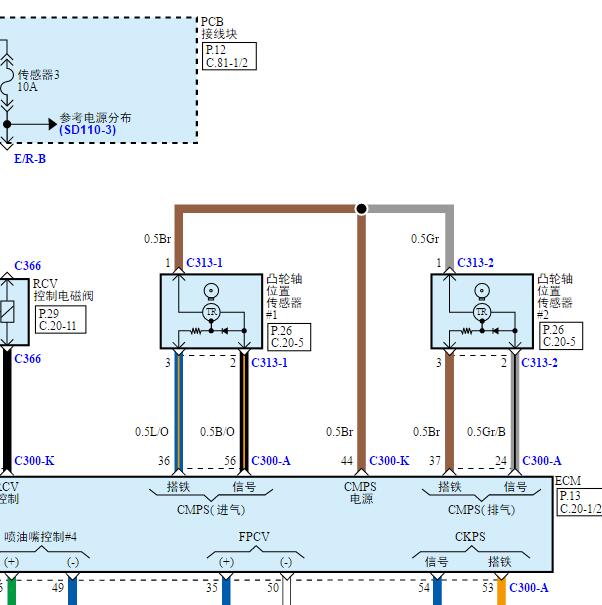 2020年现代途胜霍尔传感器电路图