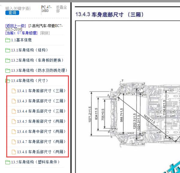 2015-2016年吉利帝豪车身尺寸数据