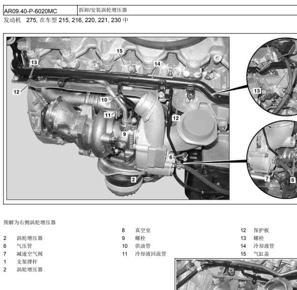 2011年奔驰S600涡轮增压管路图