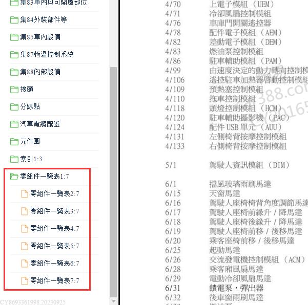 2011年沃尔沃XC90元件代码说明