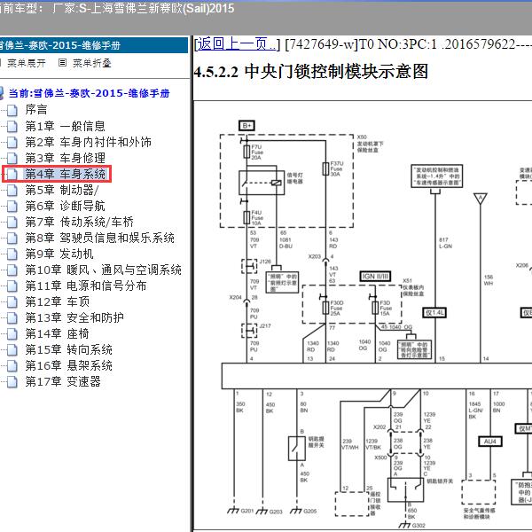 2015上海雪佛兰-新赛欧 中控线路图
