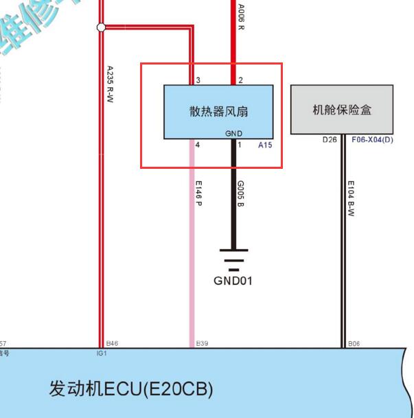 2021年长城坦克300 E20CB发动机散热风扇电路图