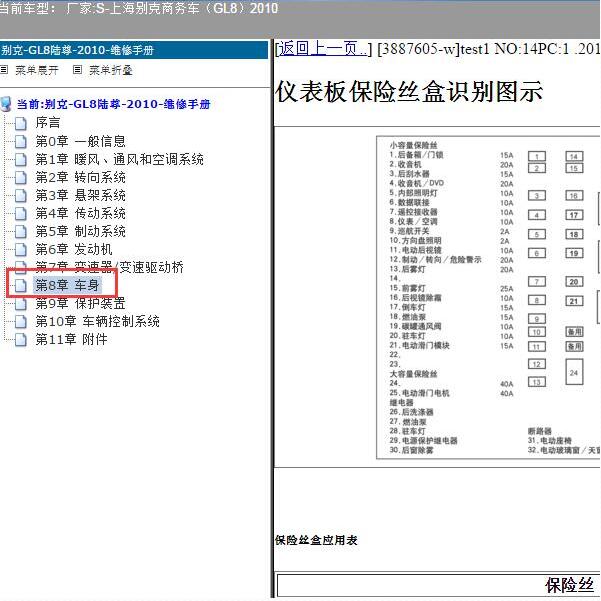 2010年别克GL8保险丝说明