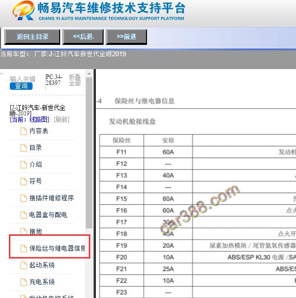 2019年江铃汽车新世代全顺发动机舱保险盒定义