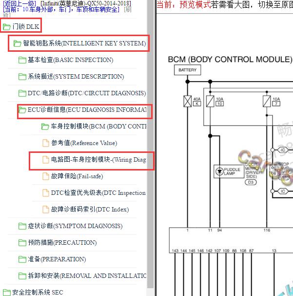 2014-2018年英菲尼迪QX50门锁电路图