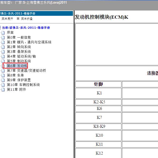 2011年上海雪佛兰-乐风 发动机针脚