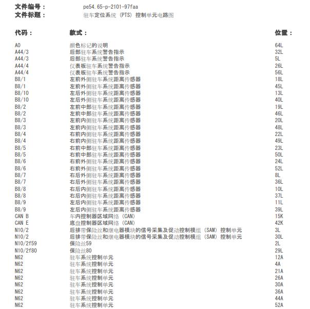 2015年奔驰GLK300 倒车雷达电路图