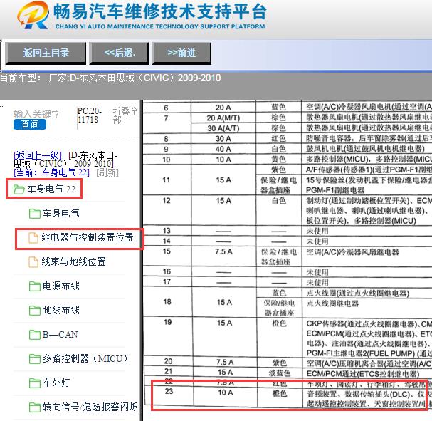 2009-2010年本田思域23号保险的用电器