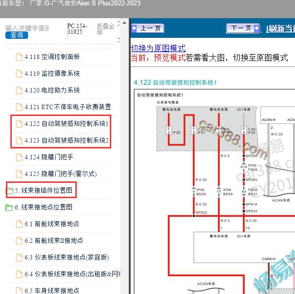 2022-2023年广汽埃安-Aion S Plus 自动驾驶电路图和位置