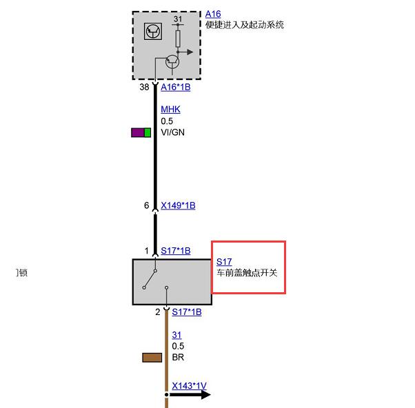 2011年宝马523LI引擎盖开关电路图