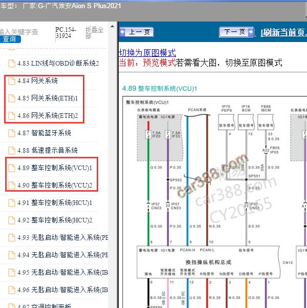 2021年广汽埃安-Aion S Plus 整车控制器和网关电路图