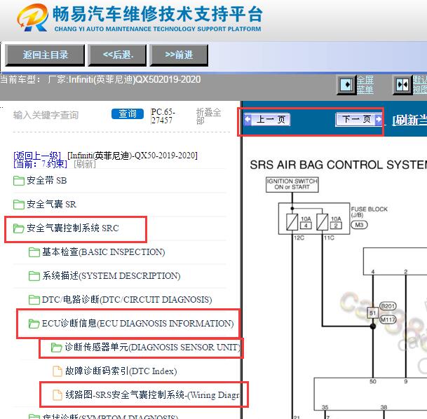 2019-2020年英菲尼迪QX50安全气囊电路图