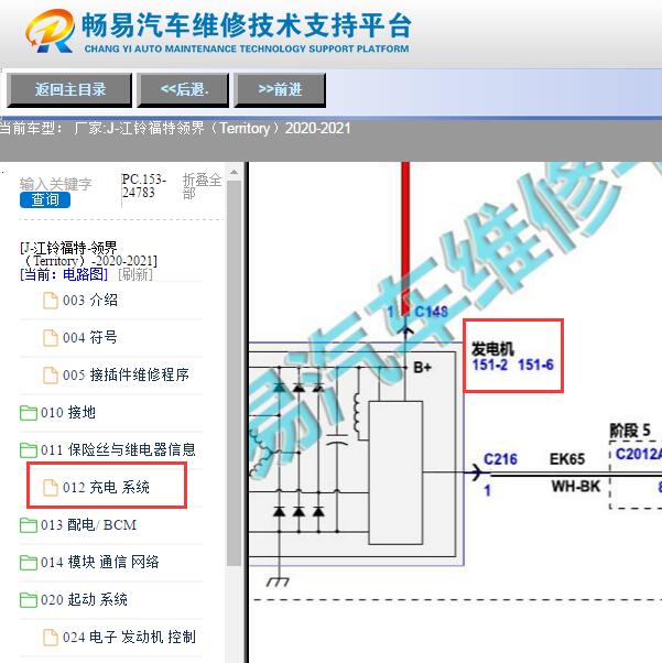 2020-2021年福特领界发电机电路图
