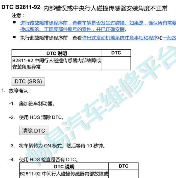 2019年本田雅阁B2811-92故障码资料