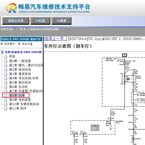 2006年凯迪拉克SRX倒车灯电路图