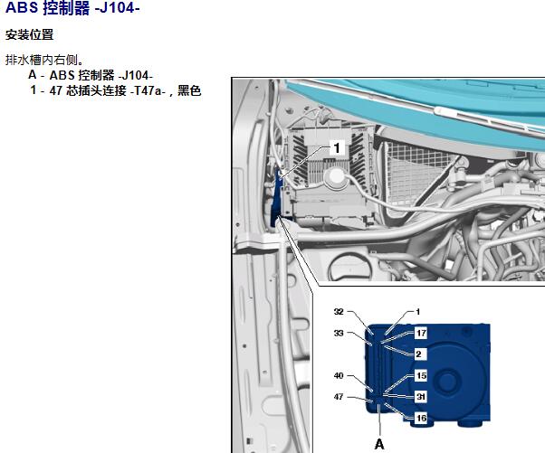 2007年奥迪Q7 ABS针脚图和电路图
