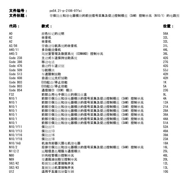 2010年奔驰C200前SAM模块电路图