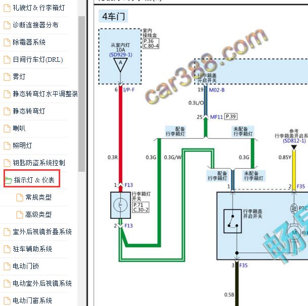2017年起亚K2仪表行李箱开关灯
