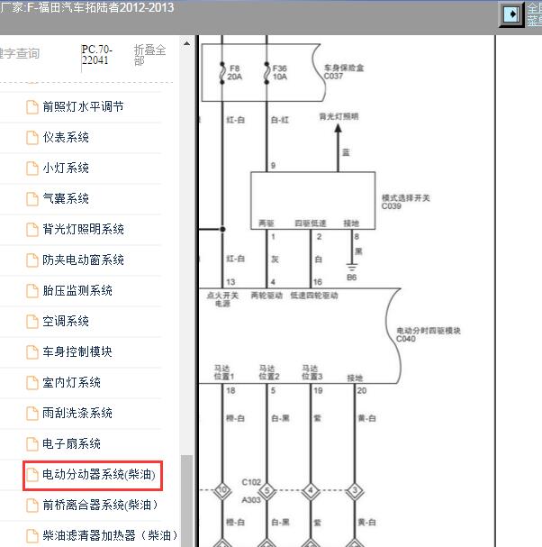 2012年福田汽车拓陆者四驱电路图