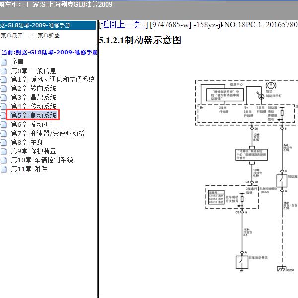 2009年上海别克-GL8陆尊 刹车开关电路图
