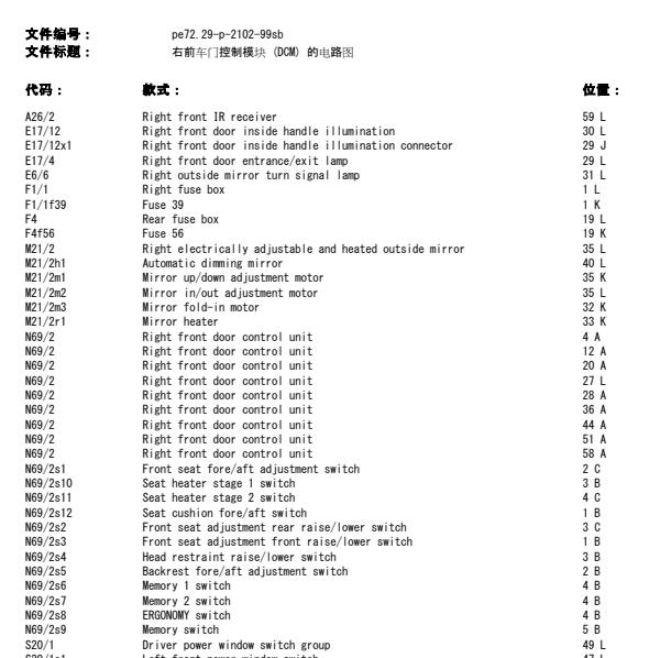 2003年奔驰S350L右前车门控制模块电路图