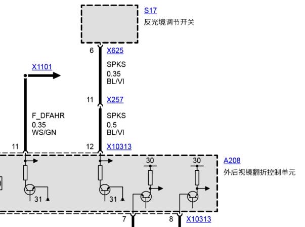 2004年宝马325i折叠后视镜电路图和位置