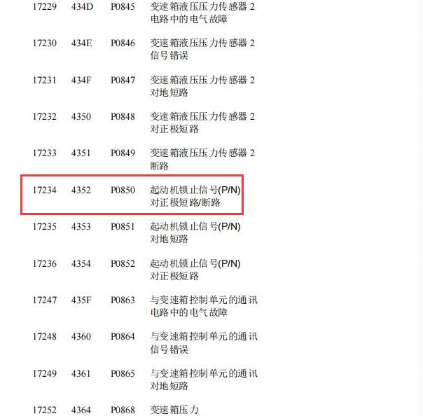 大众P0850故障码说明