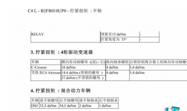 2014年雪铁龙C4L半轴扭矩资料