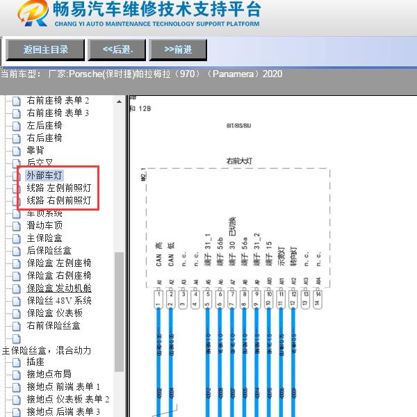 2020年保时捷帕拉梅拉大灯电路图