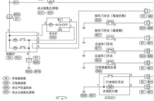 2009年日产轩逸后备箱开关电路图