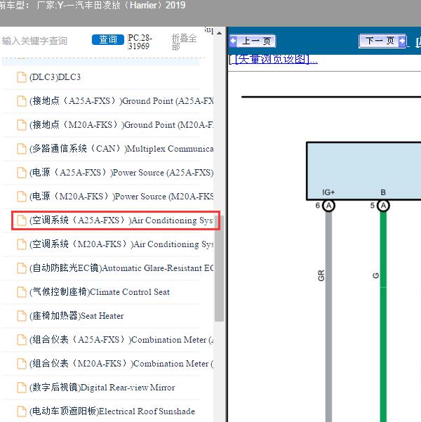 2019年一汽丰田-凌放（Harrier）空调电路图