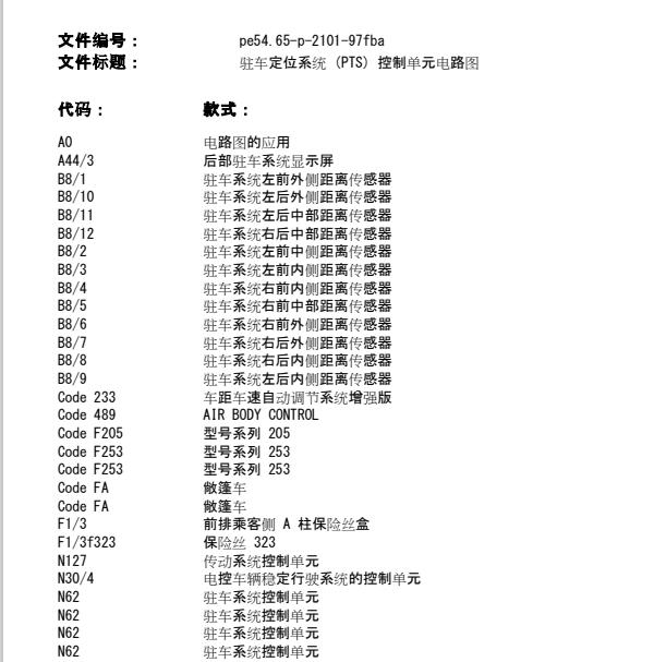 2015年奔驰C200L PTS电路图