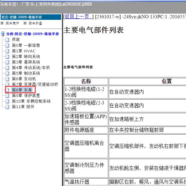 2009年上海别克-君越 元件位置