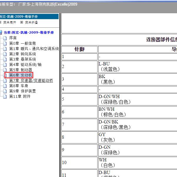2009年上海别克-凯越 发动机针脚资料