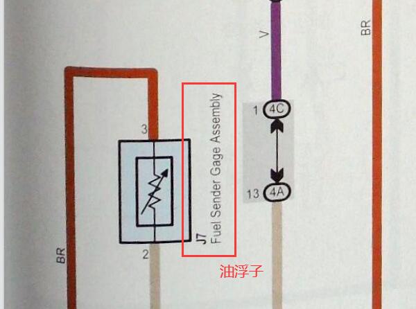 2010年一汽丰田威驰油浮子（燃油液位传感器）和油泵电路图