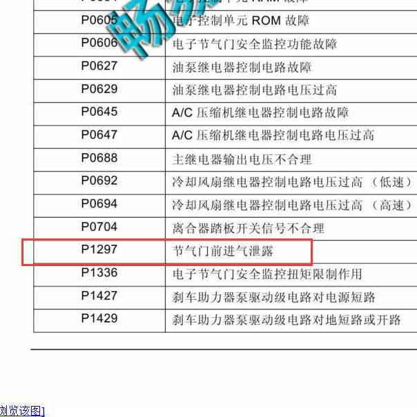 2016年众泰T6001.5发动机 P1297故障码说明
