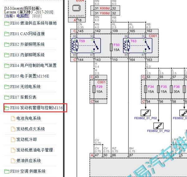 2017-2018年玛莎拉蒂莱万特发动机电路图