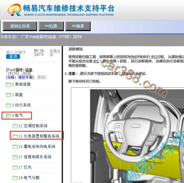 2019年福特猛禽仪表相关维修手册