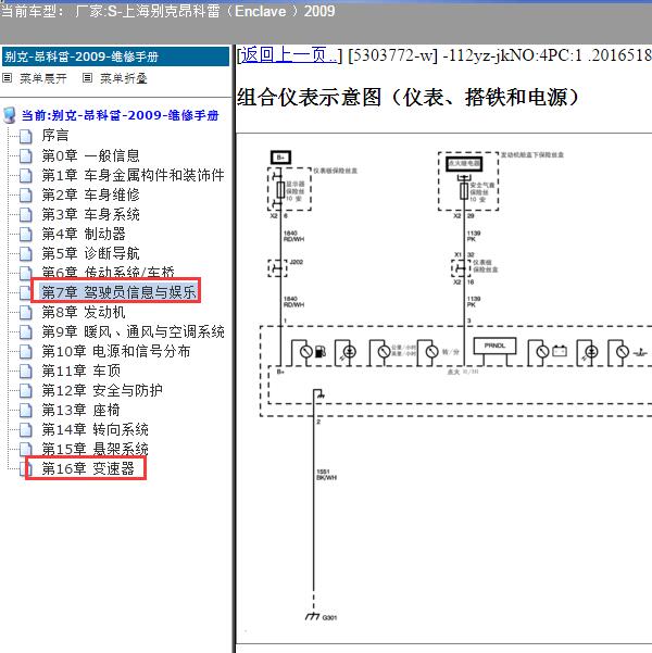 2009年上海别克-昂科雷 仪表和变速箱电路图
