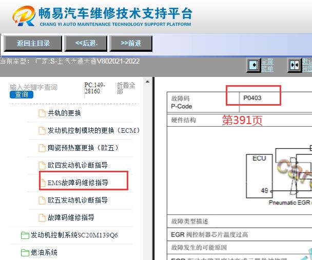 2021-2022年上汽大通V80发动机P0403故障码诊断资料