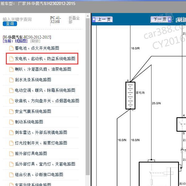 2012-2015年华晨汽车-H230 防盗系统电路图