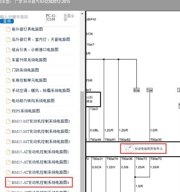 2012-2015年华晨汽车-H230 自动变速箱电路图