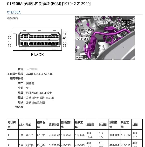 2015年路虎揽胜发动机针脚定义