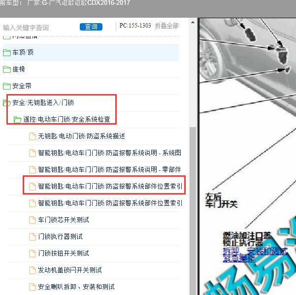 2016年广汽讴歌-讴歌CDX 车身门锁系统部件位置