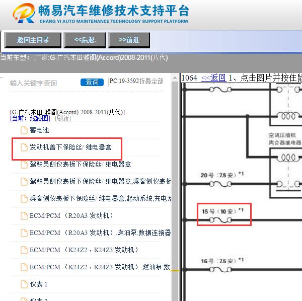 2011年本田雅阁发动机舱15号保险丝电路图