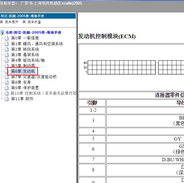 2005年上海别克-凯越 发动机针脚