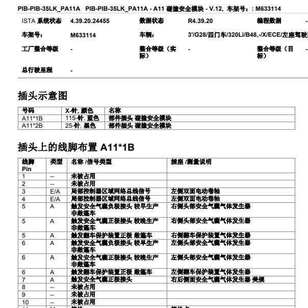2023年宝马320I安全气囊针脚定义