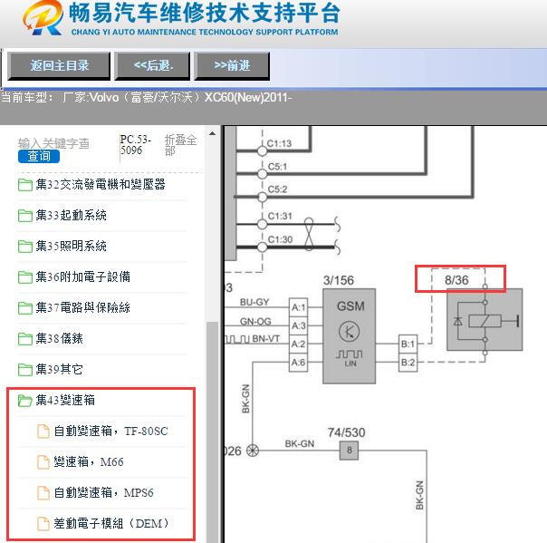 2011年沃尔沃XC60变速箱档杆电路图