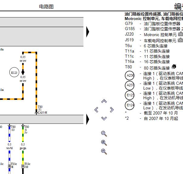 2008年大众Polo发动机油门踏板节气门电路图和针脚