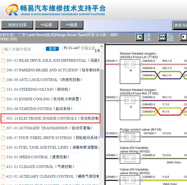 2007-2009年路虎揽胜运动版发动机氧传感器电路图